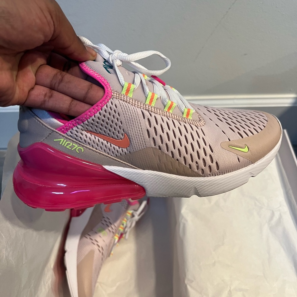 Nike Women's Air Max 270 Pink/Beige Sneakers with Neon Accents